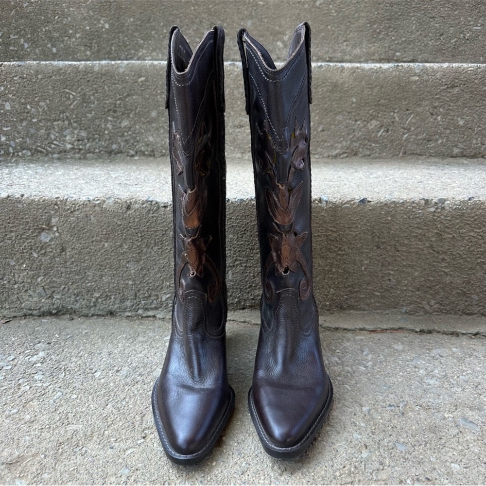 White Mountain Dark Brown + Bronze Leather Western Heeled Boots - Picture 15 of 15